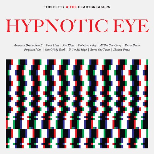 Album cover for Tom Petty’s “Hypnotic Eye” with distorted vertical stripes.
