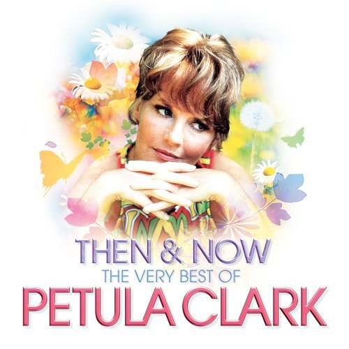 Petula Clark portrait surrounded by flowers and butterflies on a white background.