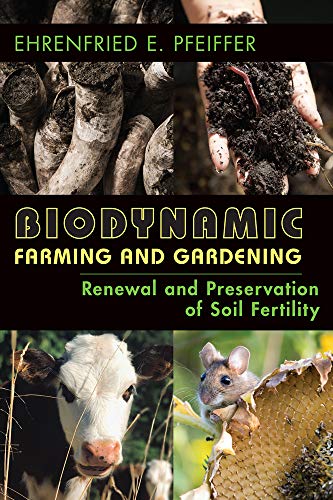 Book cover: biodynamic farming, soil, cow, and mouse imagery.