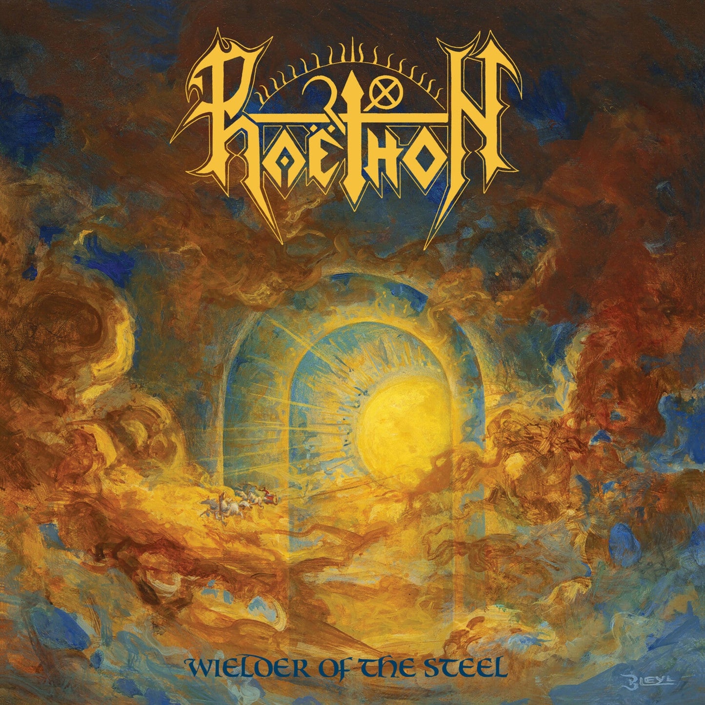 CD cover for Phaethon’s “Wielder Of The Steel” with fiery, abstract artwork.