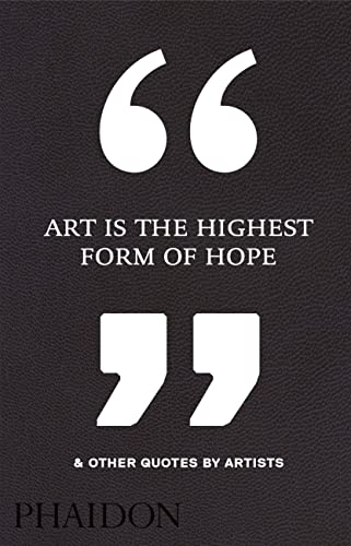Black book cover with white quotation marks and text about art and hope.