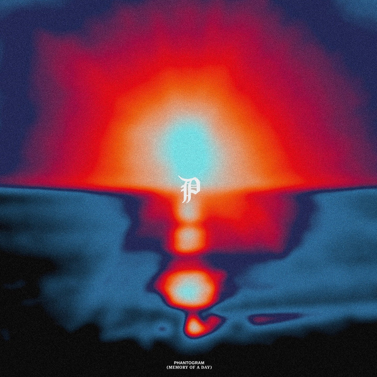 Album cover featuring a blurry, glowing sun over water with a central white logo.