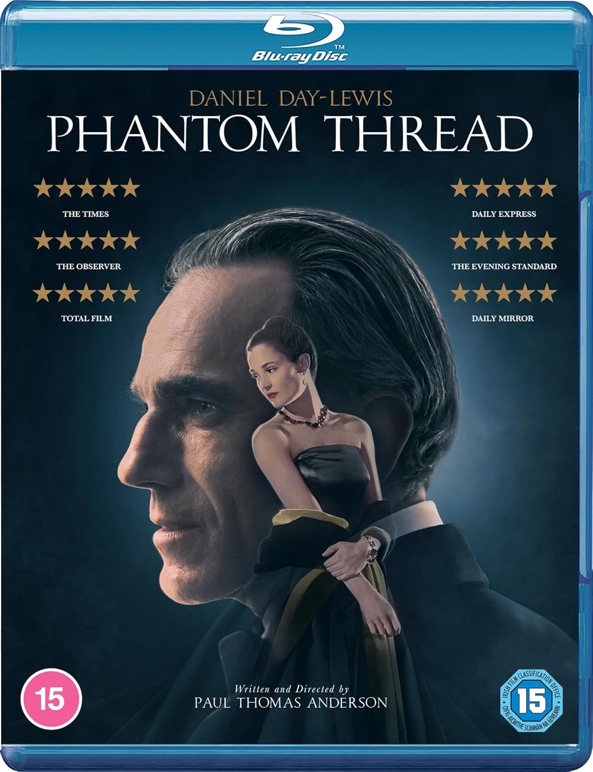 Phantom Thread" Blu-ray cover featuring Daniel Day-Lewis and Vicky Krieps.