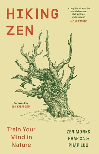 Book cover: "Hiking Zen" with illustration of a gnarled tree.