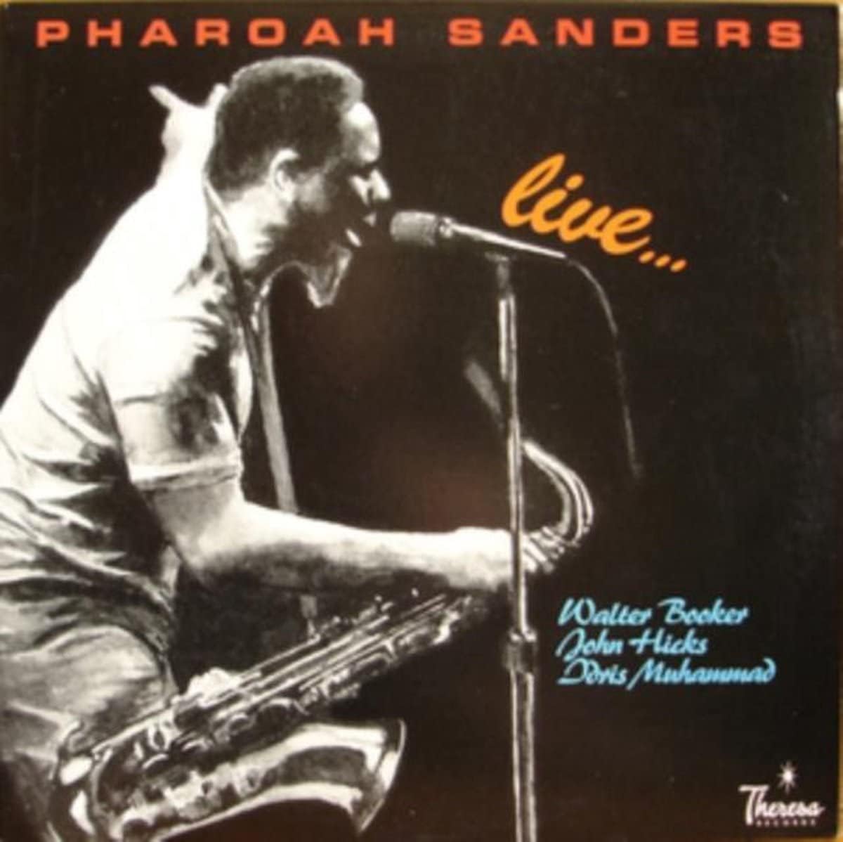 Pharoah Sanders album cover: close-up of musician playing saxophone.
