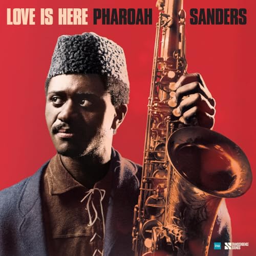 Pharoah Sanders album cover: portrait of musician with saxophone.