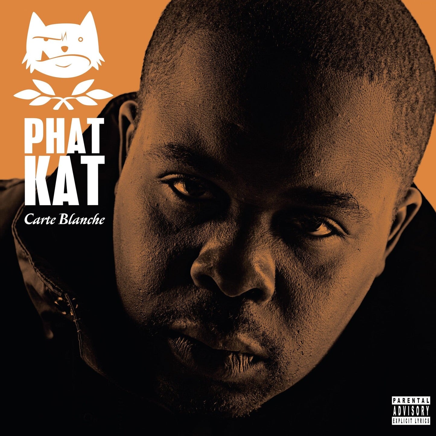 Close-up portrait of Phat Kat on album cover, sepia tone.