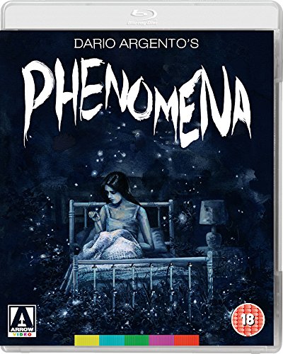 Phenomena" Blu-ray cover: a woman in bed, dark forest background, stylized title.