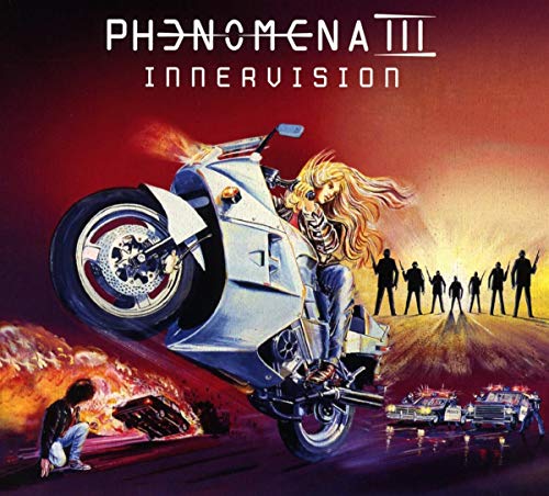 AlbumSleek futuristic motorcycle wheelie with a blonde rider, police cars, and silhouettes.