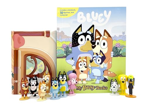 Bluey My Busy Books set featuring a storybook, playmat, and ten character figurines.