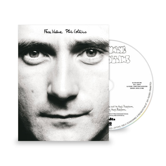 Phil Collins “Face Value” Blu-ray with black and white portrait.