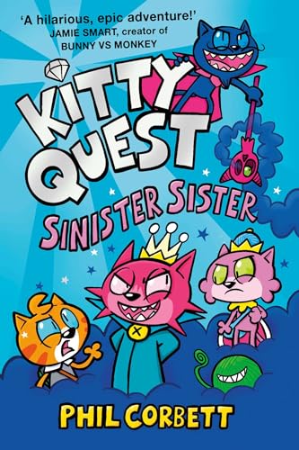 Book cover featuring cartoon cats, a pink cat wearing a crown, and blue background.