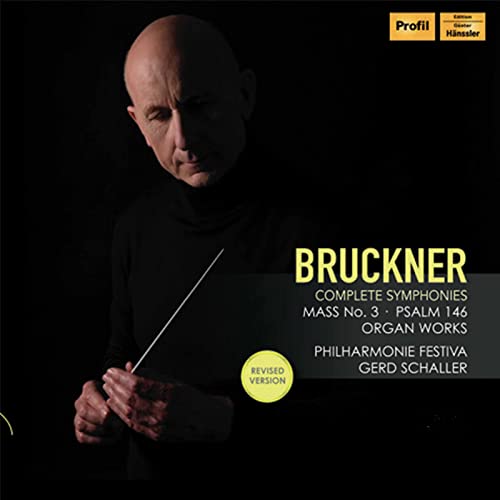 CD cover featuring conductor Gerd Schaller and text “Bruckner Complete Symphonies”.
