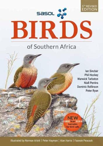 Book cover: “SASOL Birds of Southern Africa” featuring three birds.