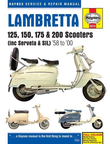 Haynes repair manual cover featuring vintage Lambretta scooters, 1958-2000.
