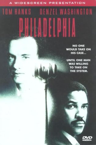 DVD cover for Philadelphia featuring portraits of Tom Hanks and Denzel Washington.