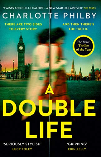 Book cover: "A Double Life" with blurred figures and London landmarks.