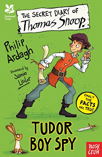 Book cover featuring a cartoon Tudor boy holding a scroll and key on green background.