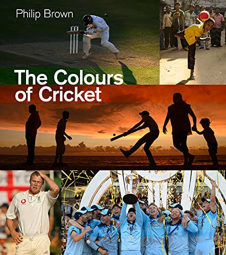 Book cover featuring various cricket scenes including players, silhouettes at sunset, and trophy celebrations.