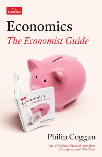 Book cover: "Economics: The Economist Guide" with a pink piggy bank.