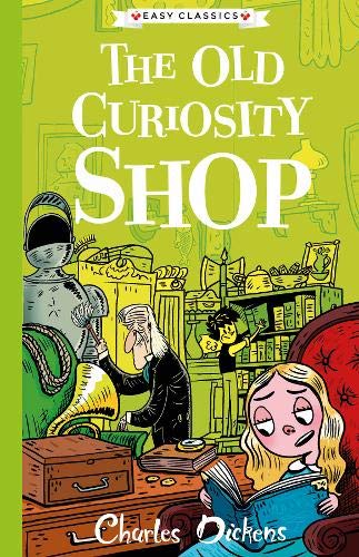 Book cover illustration of a shop interior with people and objects.