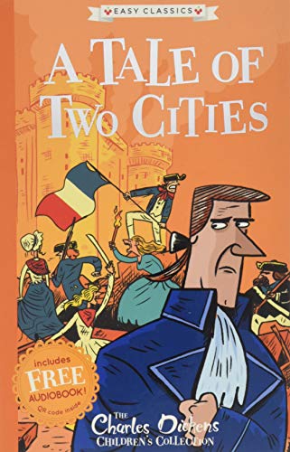 Book cover for “A Tale of Two Cities” with illustrated figures.