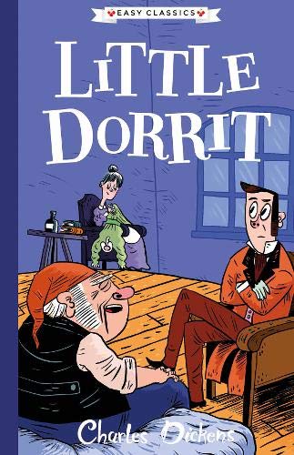 Book cover for Little Dorrit featuring cartoon illustrations of characters in a room.