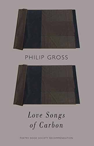 Poetry book cover with abstract brown and black geometric design.