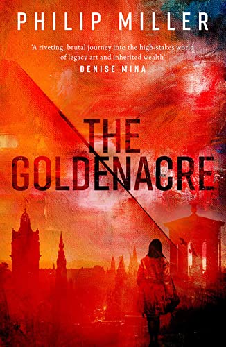 Book cover: red and orange tones, woman’s back to viewer, Edinburgh skyline.