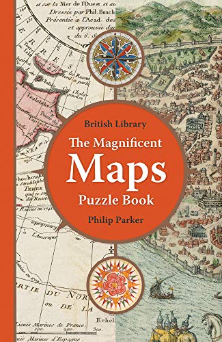 Puzzle book cover with vintage map details and bold red text.