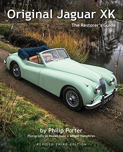 Book cover featuring a pale green vintage Jaguar XK convertible.