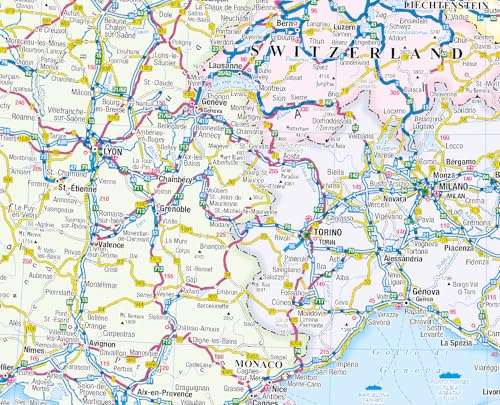 A detailed road map section showing Switzerland, southeastern France, and northern Italy.