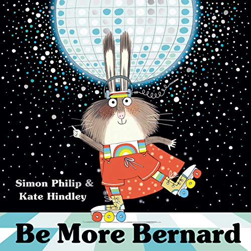 Brown bunny on roller skates dances under a disco ball.
