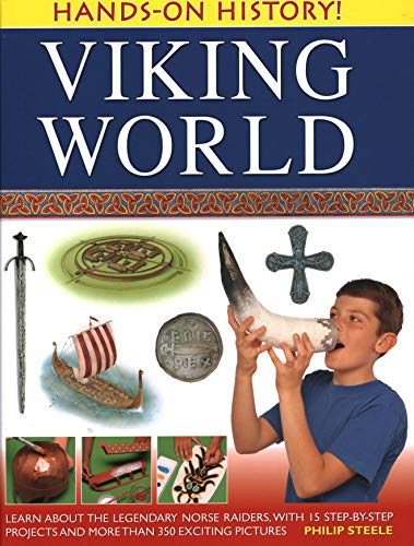 Book cover featuring Viking artifacts, a ship, and a boy blowing a horn.