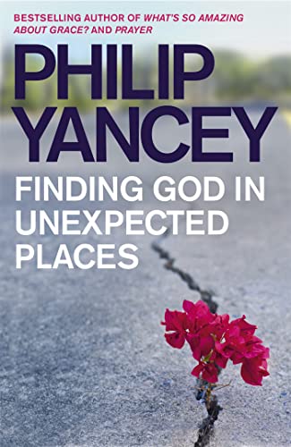 Book cover: "Finding God in Unexpected Places" with a flower in concrete.