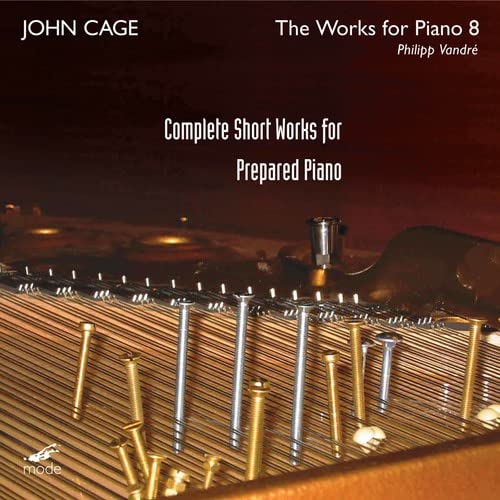Prepared piano strings with screws and bolts, album cover for John Cage.