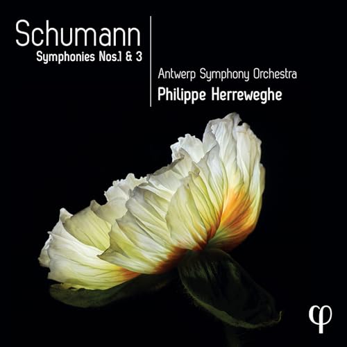 CD cover for Schumann symphonies featuring a close-up of a white flower.