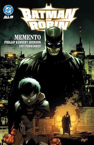 Batman and Robin cover: Batman looms over Robin with a city backdrop.