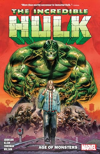Comic book cover featuring a large, green Hulk and a man in denim.