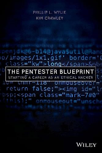 Book cover with title “The Pentester Blueprint” over digital code background.