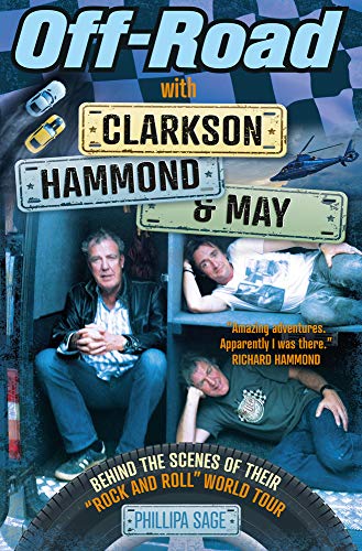 Book cover featuring Clarkson, Hammond, and May with a checkered flag and tire graphic.