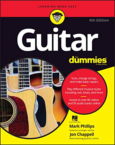 Book cover for Guitar For Dummies 4th Edition featuring acoustic guitars and text.