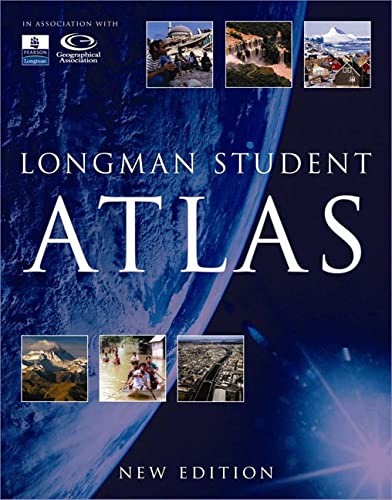 Cover of "Longman Student Atlas" with landscape and city photos.