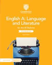Cambridge English A: Language and Literature textbook cover featuring a blue typewriter on orange.
