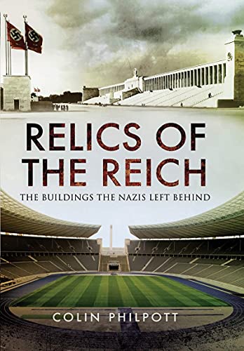 Book cover depicting Nazi-era architecture with flags and stadium seating.
