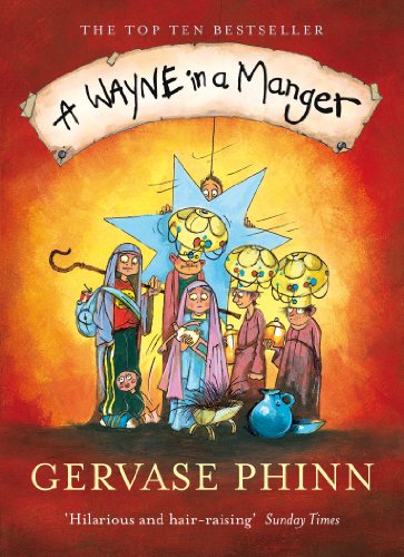 Book cover: cartoon nativity scene with figures wearing golden heads.