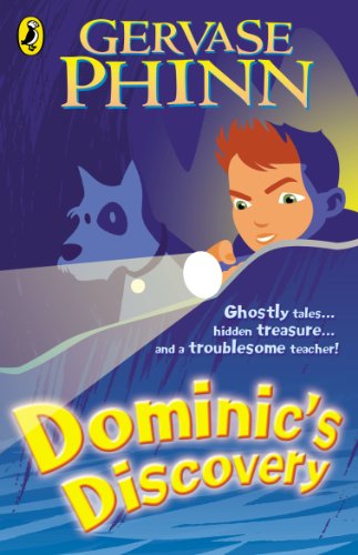 Book cover: boy peeking, ghost dog, and title “Dominic’s Discovery.”
