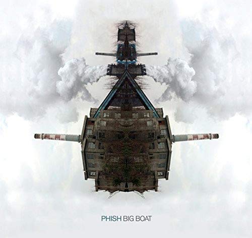 Album cover for Phish’s “Big Boat” featuring a boat-shaped building in clouds.