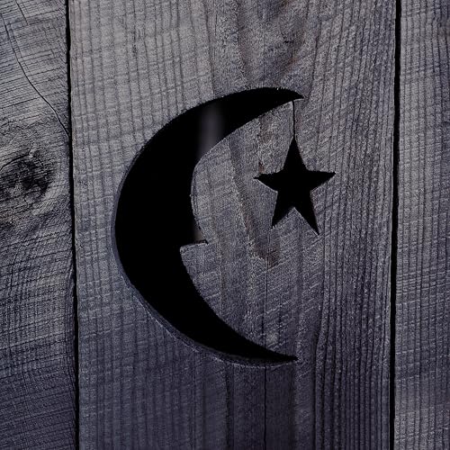 Dark wood panel with a crescent moon and star cutout.