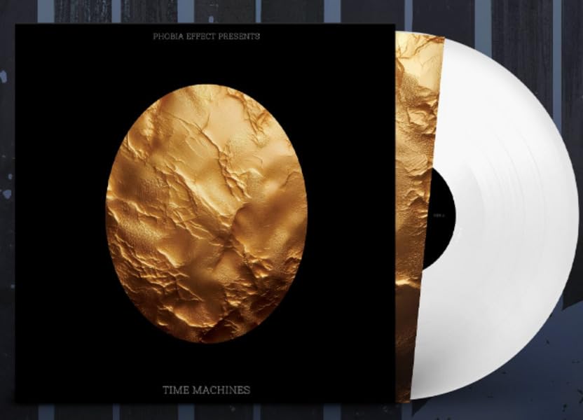 Vinyl record with black and gold cover, featuring a textured oval design.